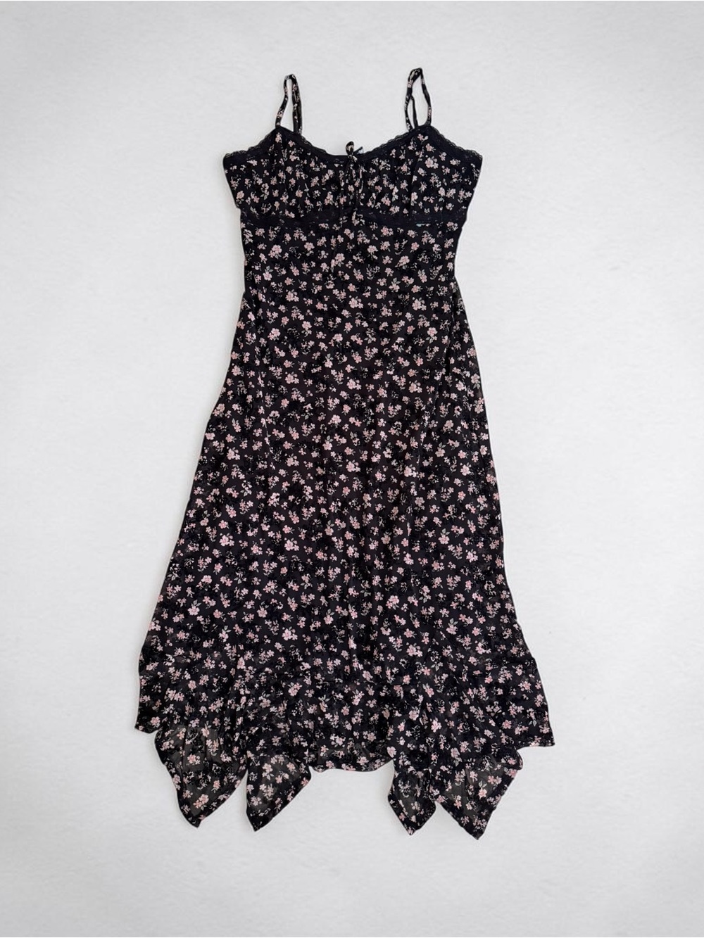 Planet Heart Black Floral Lace Trim Cottagecore Slip Midi Dress Size XL